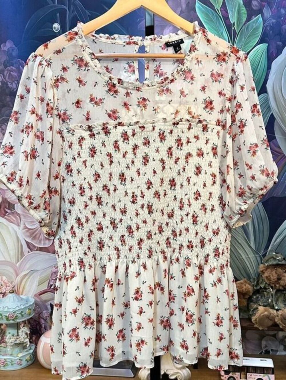 Torrid 3 Smocked Floral Short Sleeve Top Feminine Romantic Fairycore Cottagecore